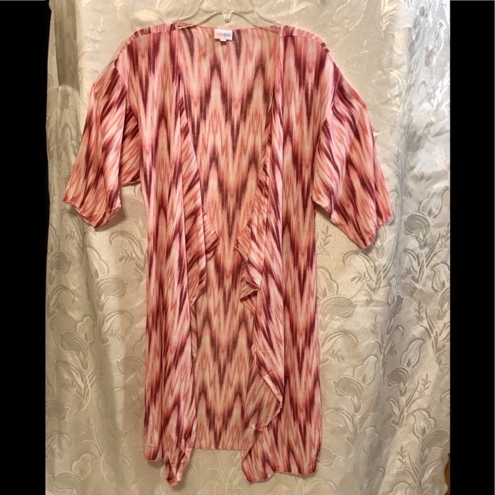 LulaRoe Shirley Kimono Cover Up Pink White Size S